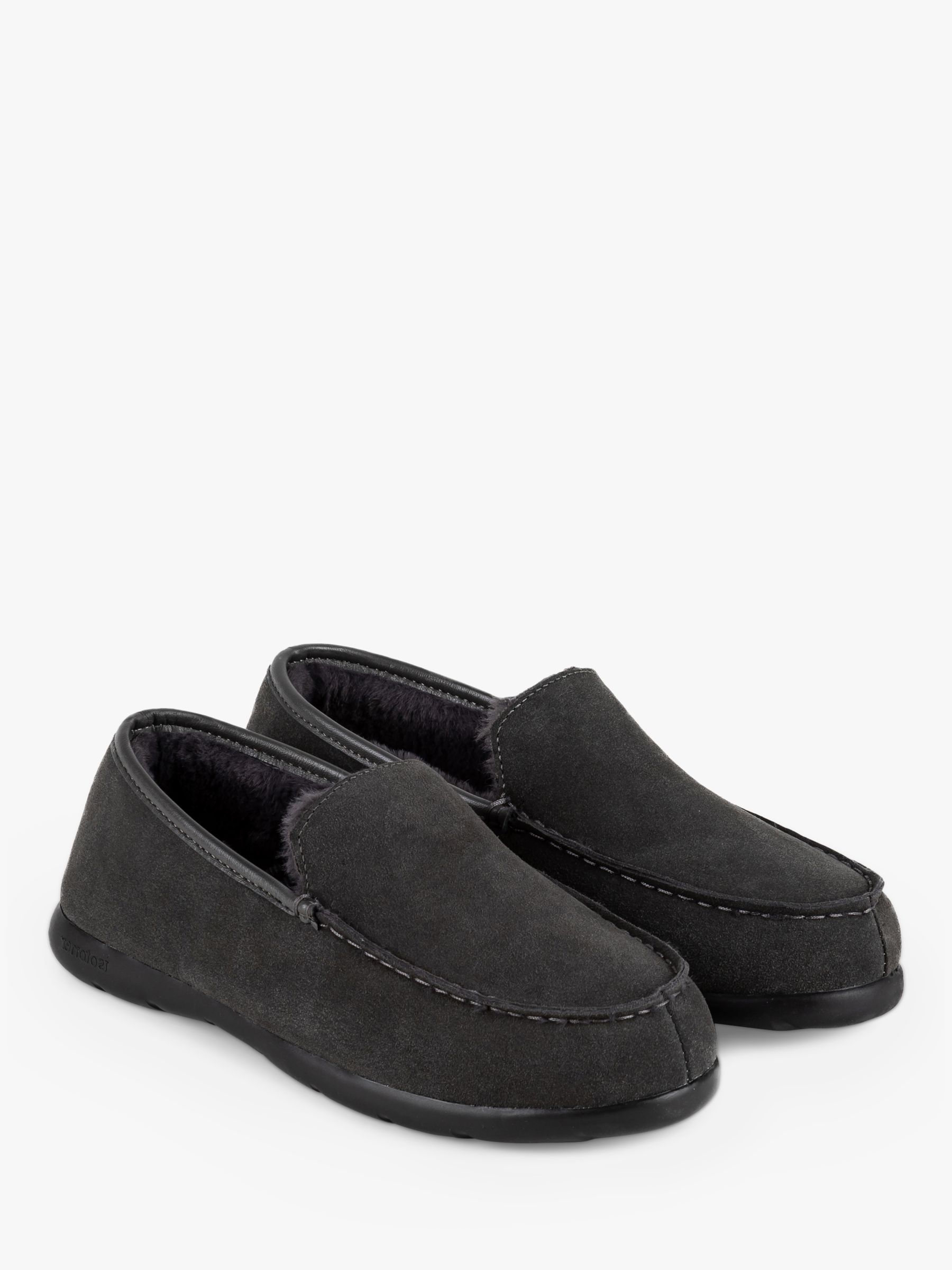 totes Suede Moccasin Slippers, Dark Grey at John Lewis & Partners