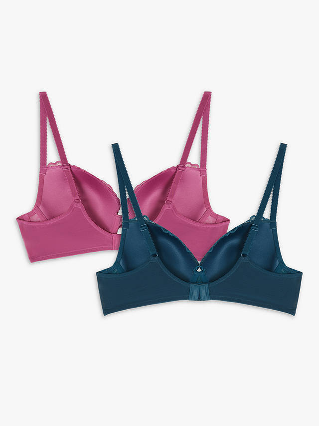 John Lewis ANYDAY Loreli Lace Padded Bra, Pack of 2, Pink/Green