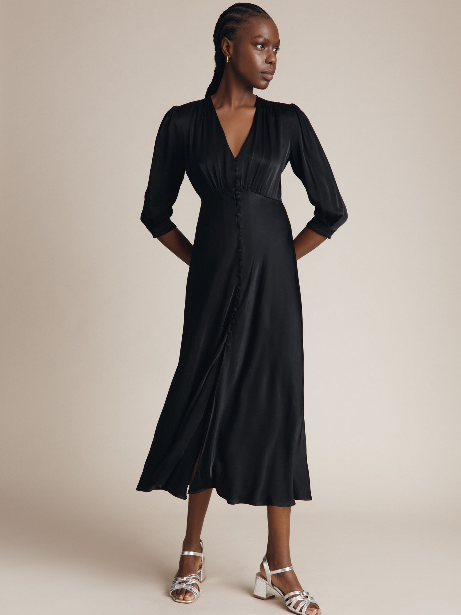 Ghost Madison Satin Maxi Dress, Black at John Lewis & Partners
