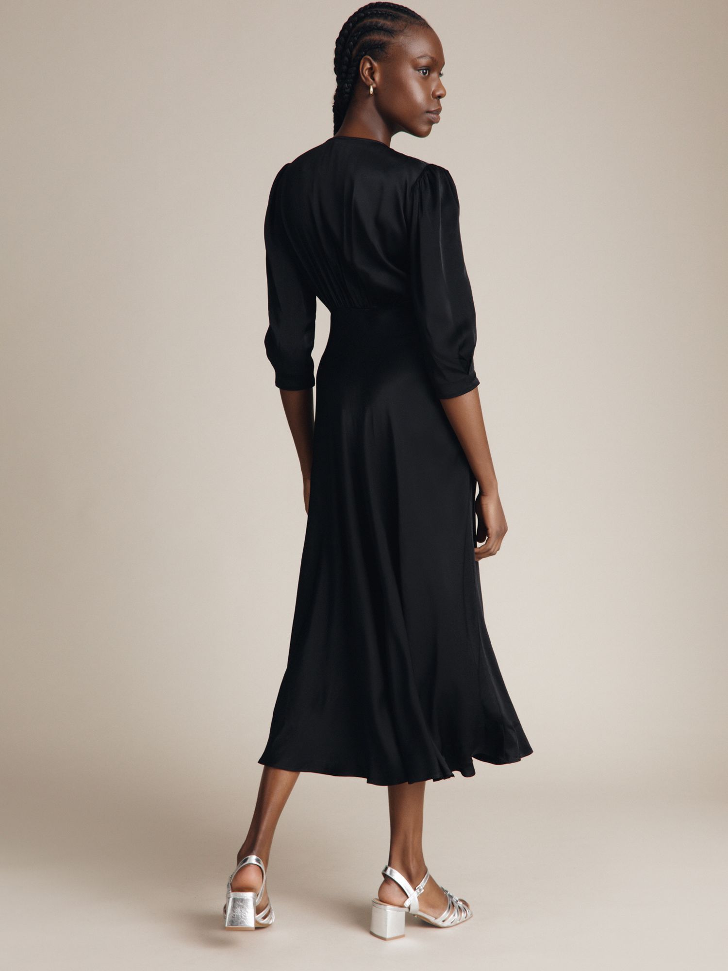 Ghost Madison Satin Maxi Dress, Black at John Lewis & Partners