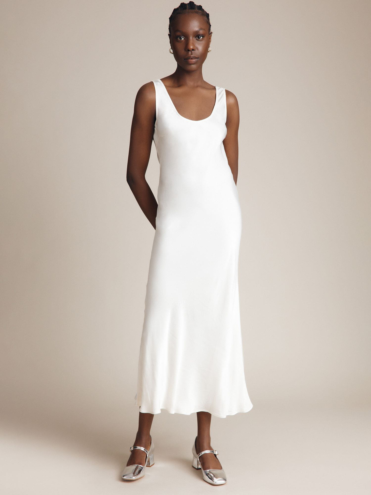 Ghost Palm Satin Slip Midi Dress, Ivory at John Lewis & Partners