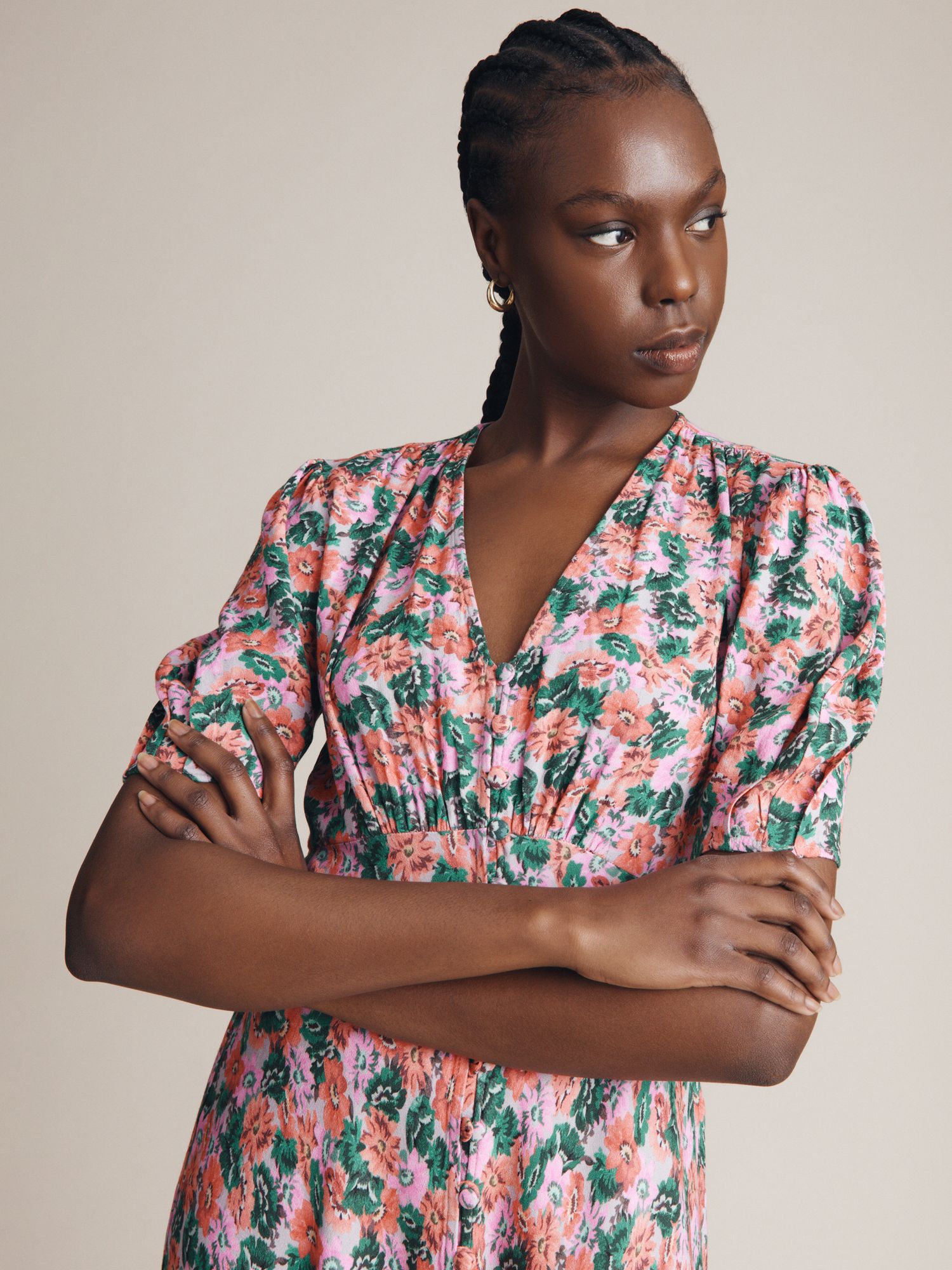 Ghost Lucy Floral Print Dress, Coral Misty Bloom at John Lewis & Partners