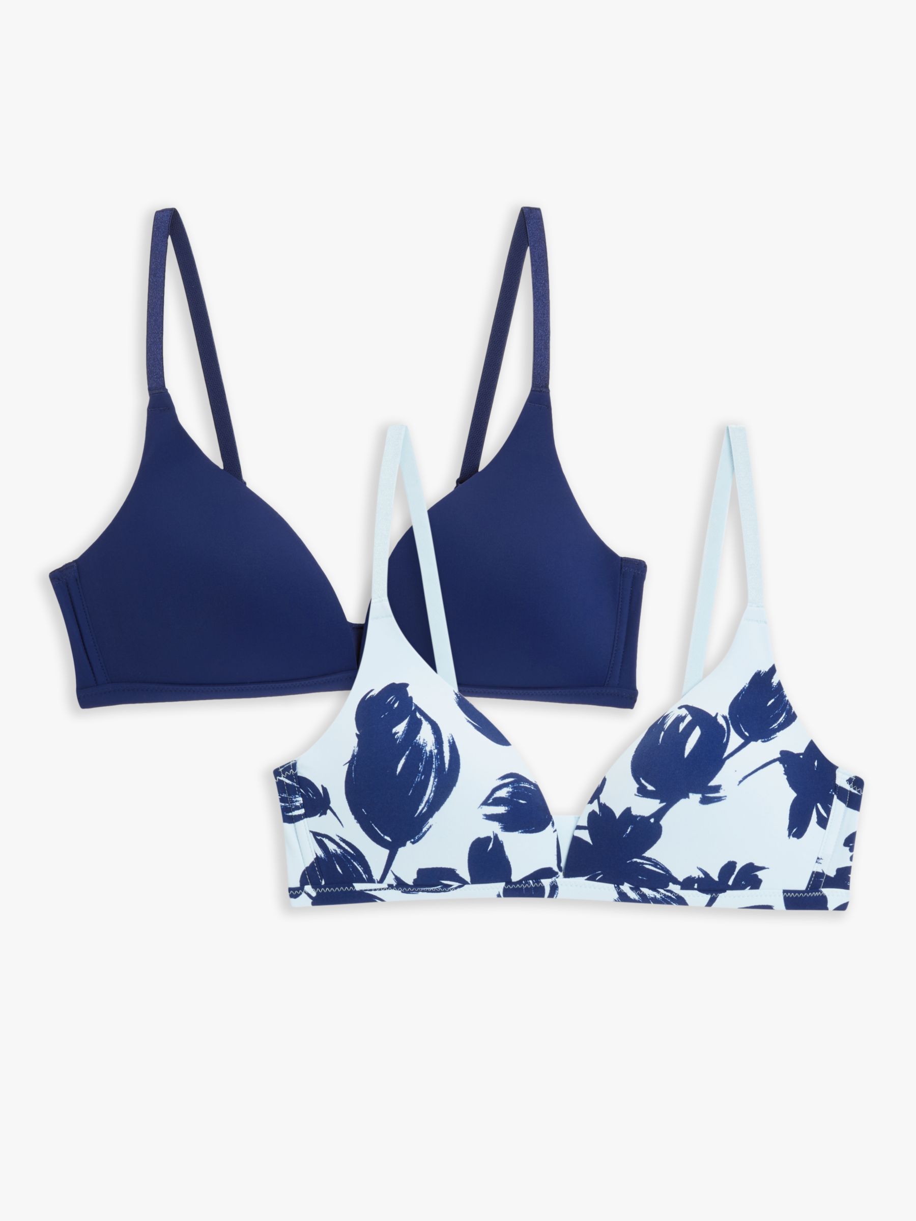 John Lewis ANYDAY Robyn Non Wired Bra, Pack of 2, Blue/Print, 30C
