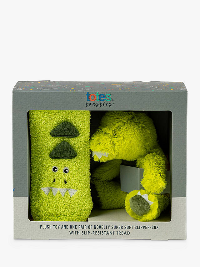 totes Kids' Dinosaur Slipper Socks & Super Soft Plush Gift Set