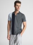 Reiss Ford Open Collar Colour Block Polo Shirt, Airforce Blue