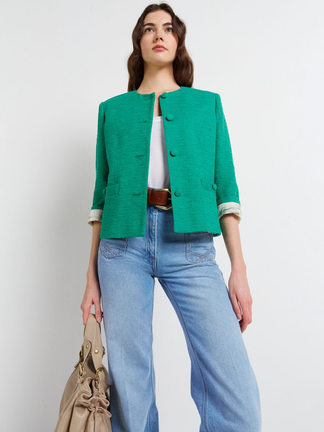 Gerard Darel Noran Textured Button Through Jacket, Green