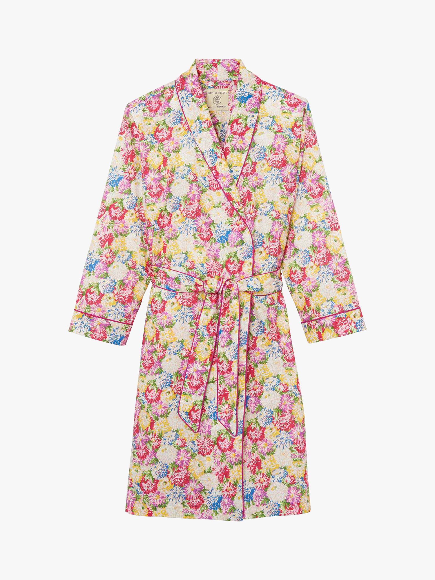 British Boxers Flower Bed Print Cotton Dressing Gown, Multi, S