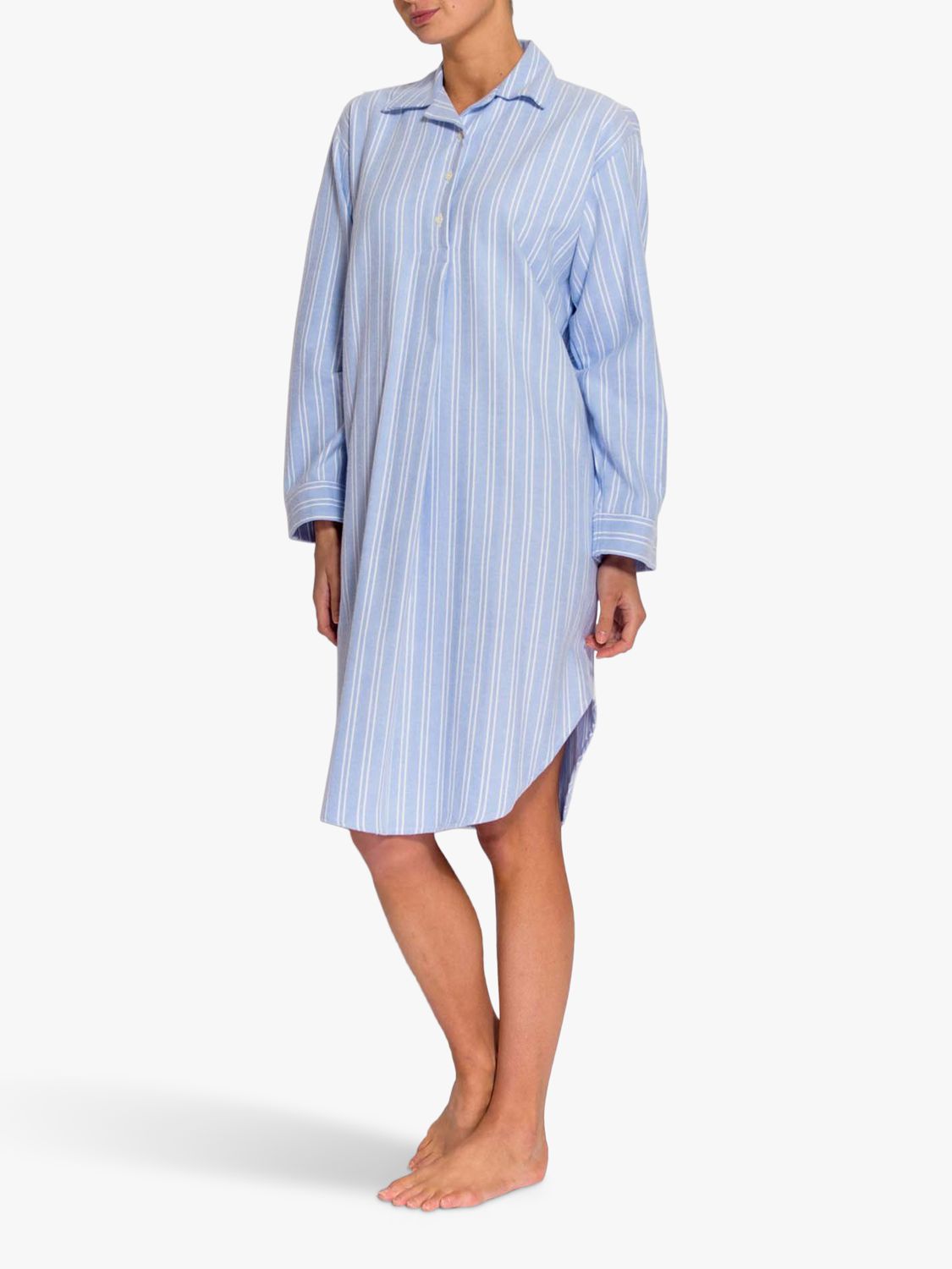 British Boxers Westwood Stripe Brushed Cotton Nightshirt, Blue/White