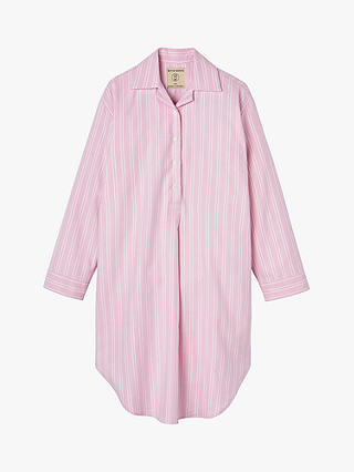 British Boxers Westwood Stripe Brushed Cotton Nightshirt, Pink/White