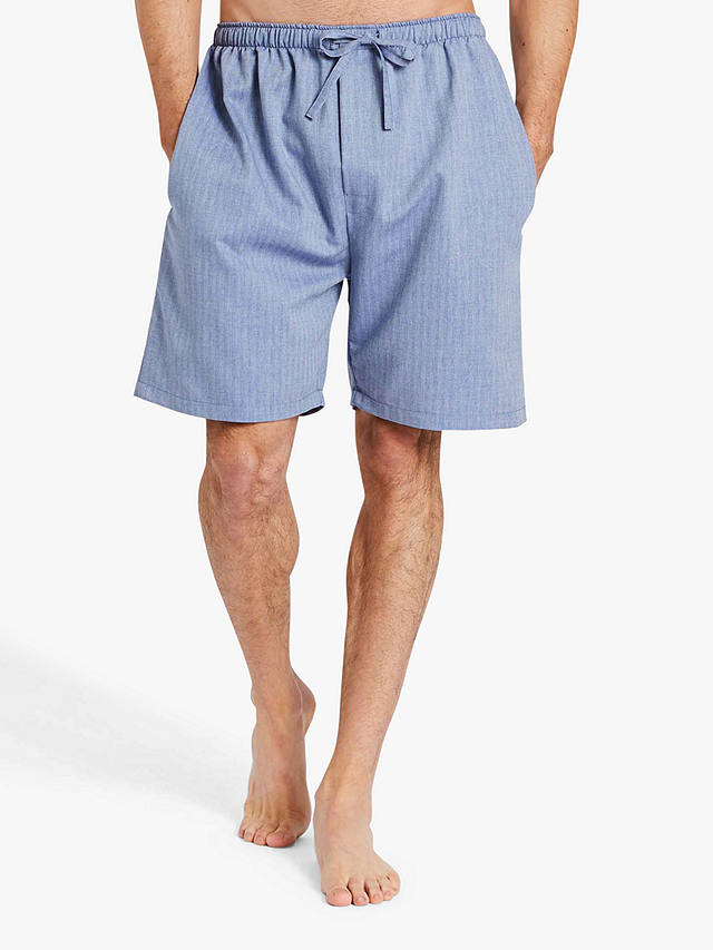 British Boxers Garrison Cotton Twill Herringbone Pyjama Shorts, Blue