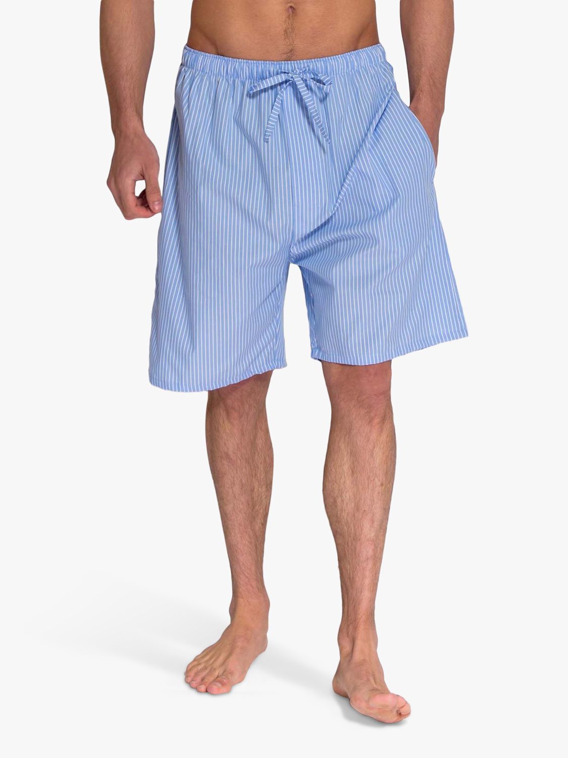 British Boxers Stripe Crisp Cotton Sleep Shorts, Light Blue Stripe, S