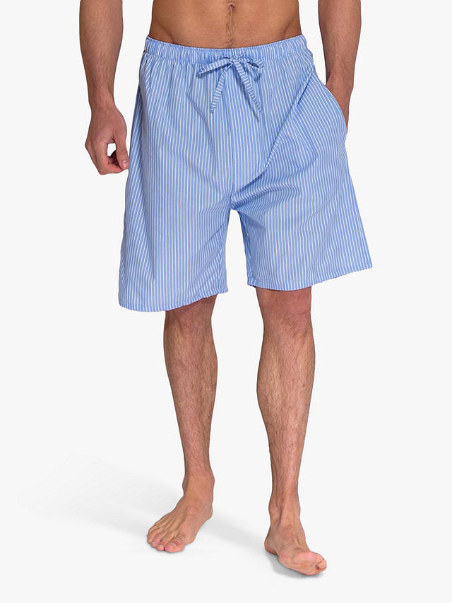 British Boxers Stripe Crisp Cotton Sleep Shorts, Light Blue Stripe