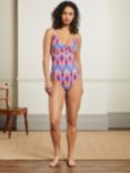 Boden Tie Front Ikat Paradise Print Swimsuit, Multi, Multi