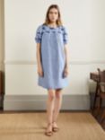 Boden Embroidered Linen Mini Dress, Chambray