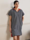 Boden Erica Stripe Hooded Towelling Beach Dress, Navy/Ivory