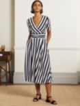 Boden Ruched Striped Midi Dress, Navy/Ivory