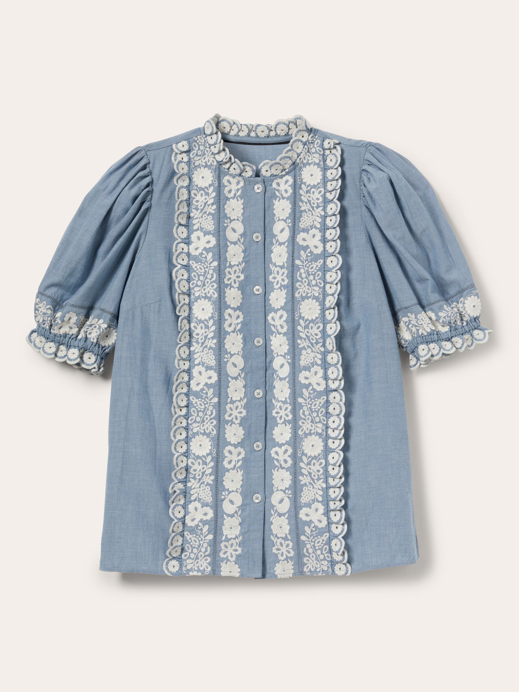 Boden Embroidered Puff Sleeve Shirt