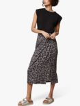 Mint Velvet Annabel Leopard Jersey Midi Skirt, Brown/Black, Brown/Black