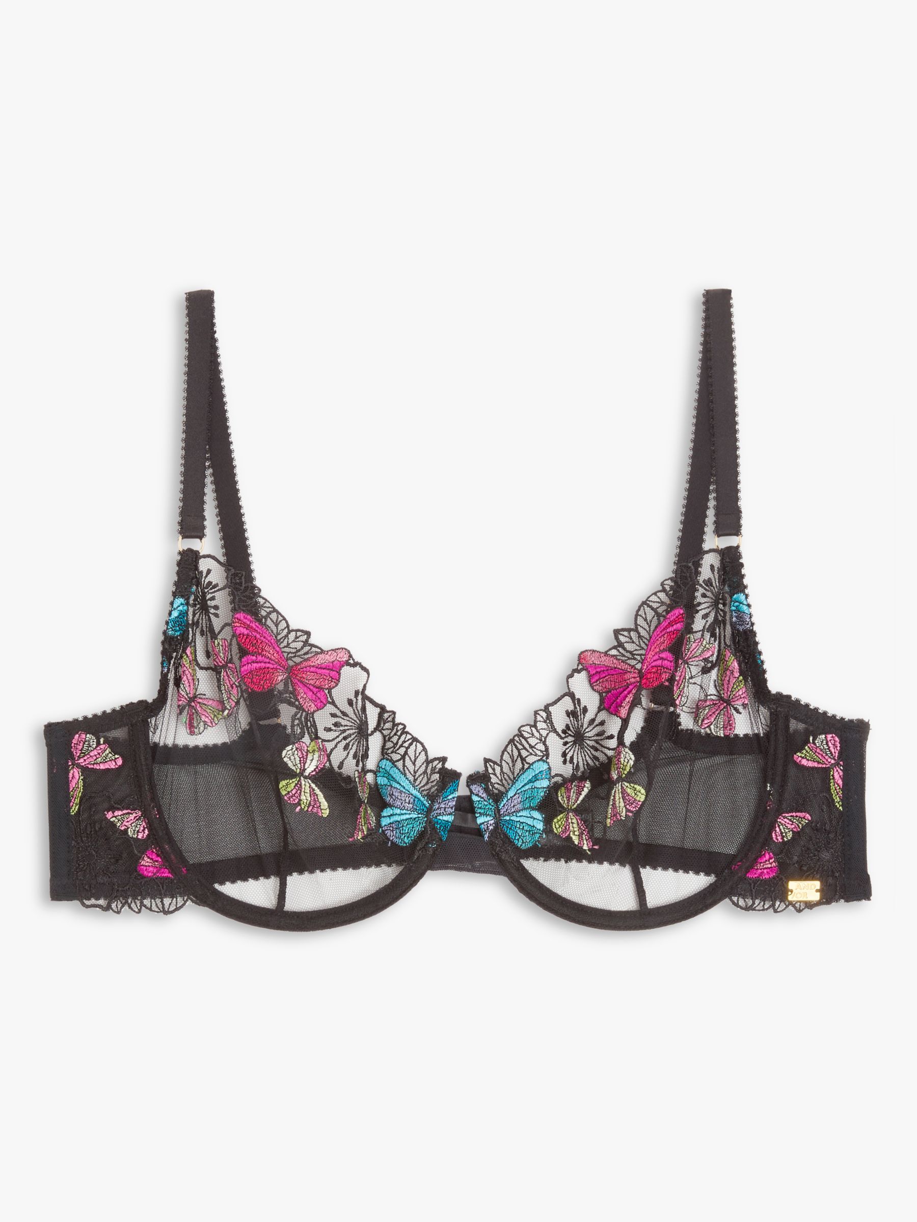 AND/OR Kiki Butterfly Non Padded Underwired Balcony Bra, Black/Multi, B ...