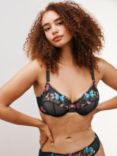 AND/OR Kiki Butterfly Full Support Non Padded Underwired Balcony Bra, Black/Multi, E-G Cup Sizes