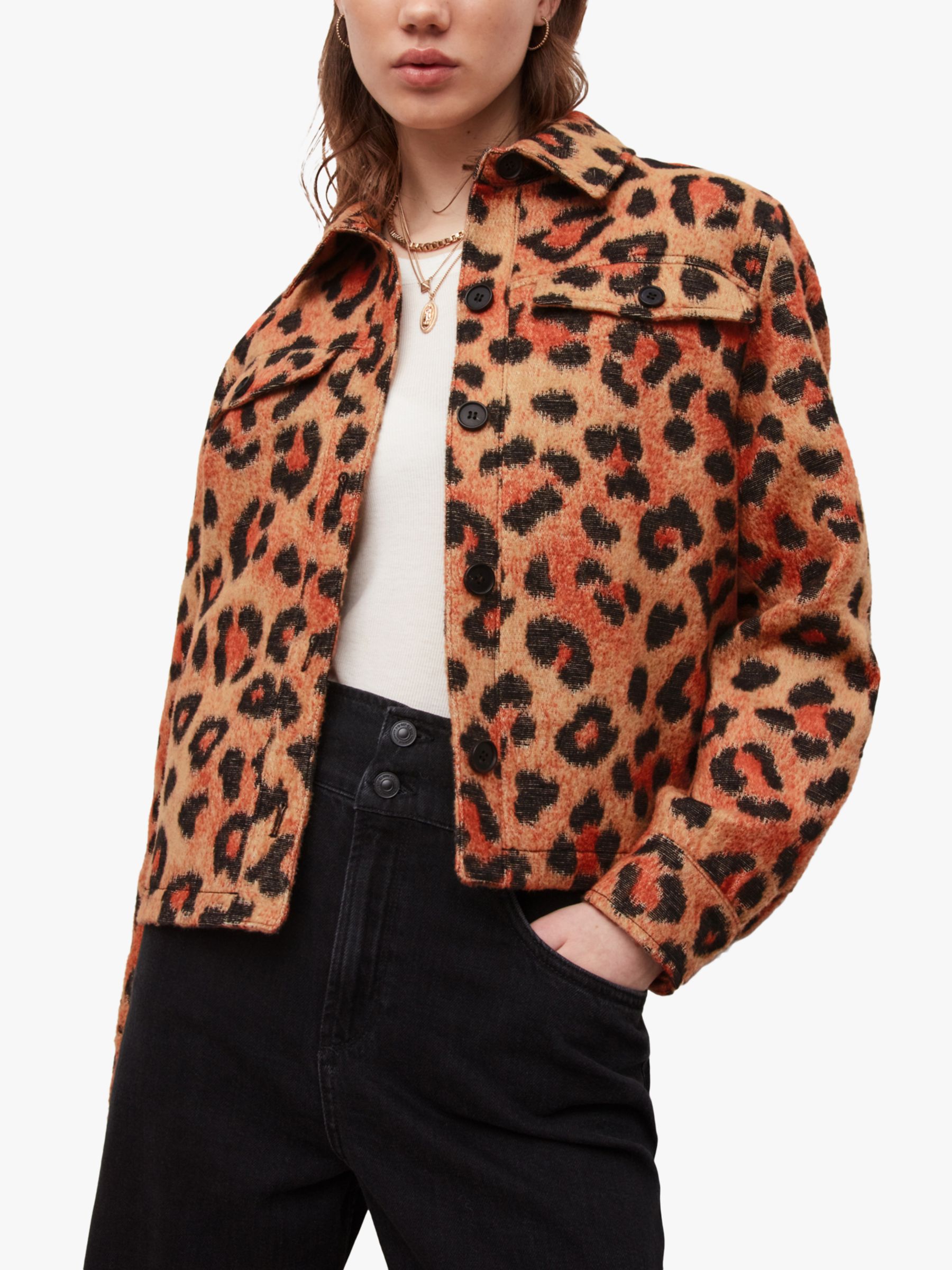 AllSaints Honor Leo Animal Print Jacket, Brown