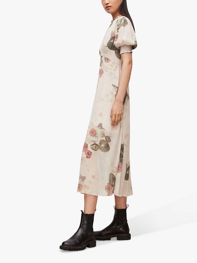 AllSaints Laverna Asago Water Lilly Print Dress, Ecru/White, 6