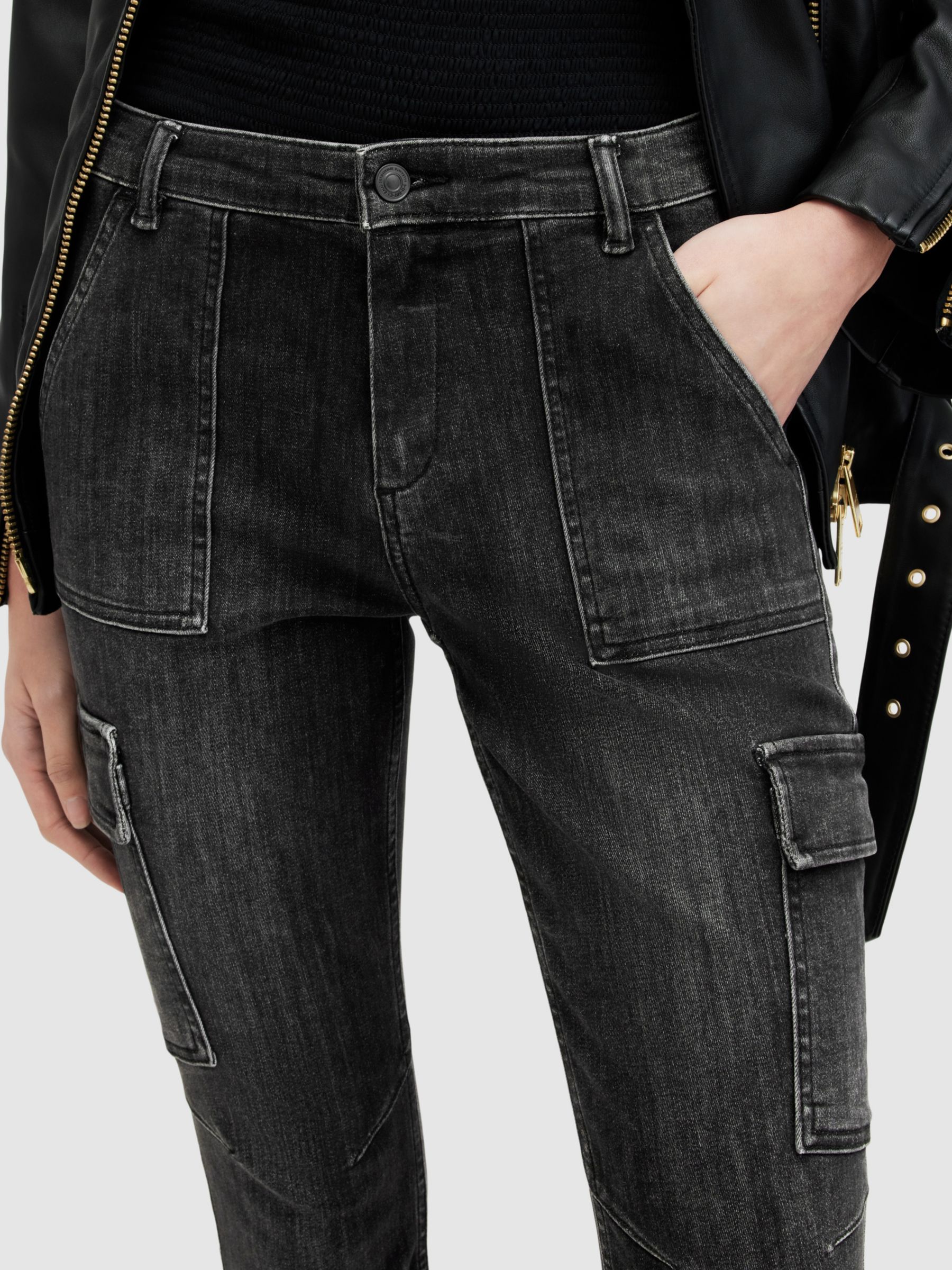 AllSaints Duran Cargo Jeans, Washed Black, 29