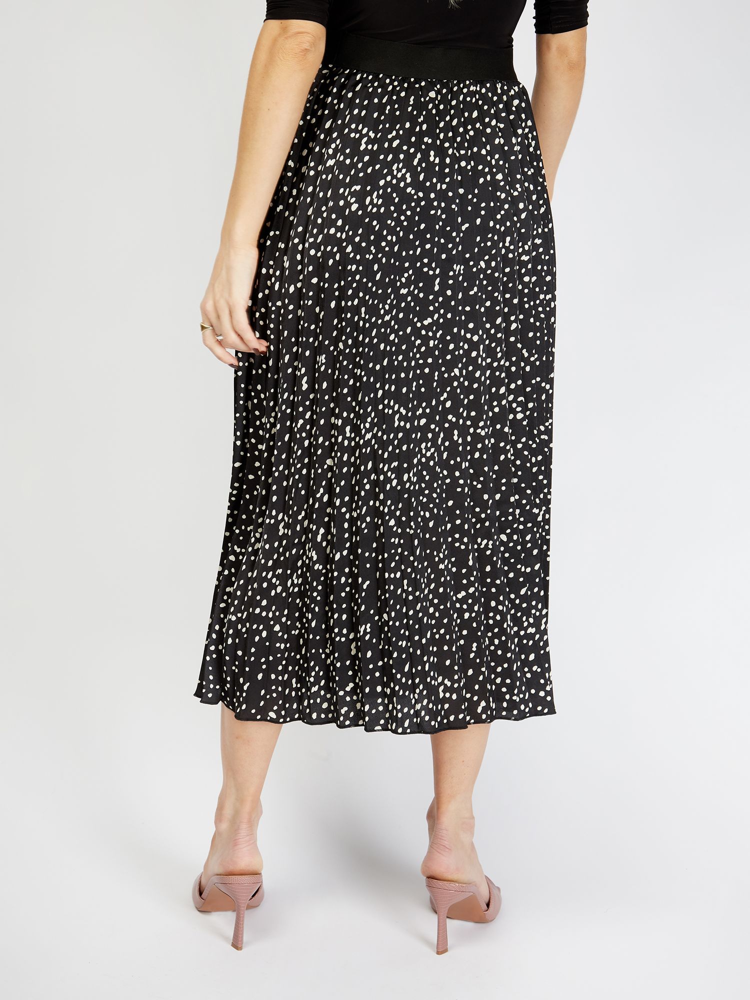 Little Mistress Pleated Spot Midi Skirt, Black at John Lewis & Partners