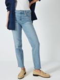 PAIGE Cindy High Rise Straight Leg Cropped Raw Hem Jeans, Park Avenue