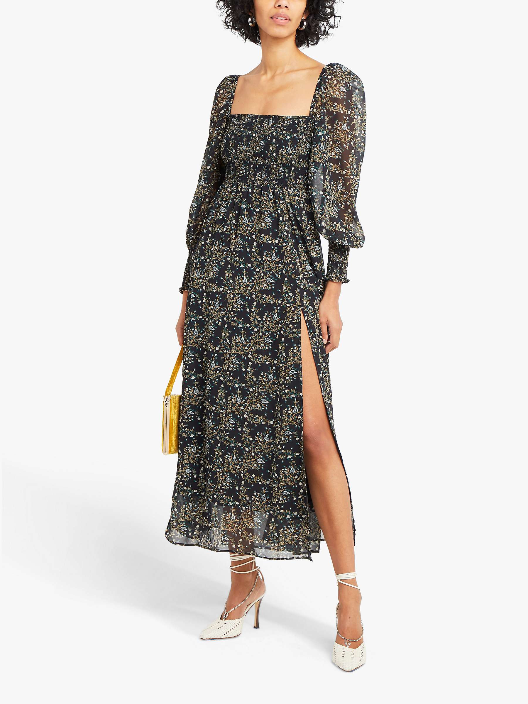 Buy o.p.t Clas Floral Sprig Print Puff Sleeve Midi Dress, Green/Multi Online at johnlewis.com