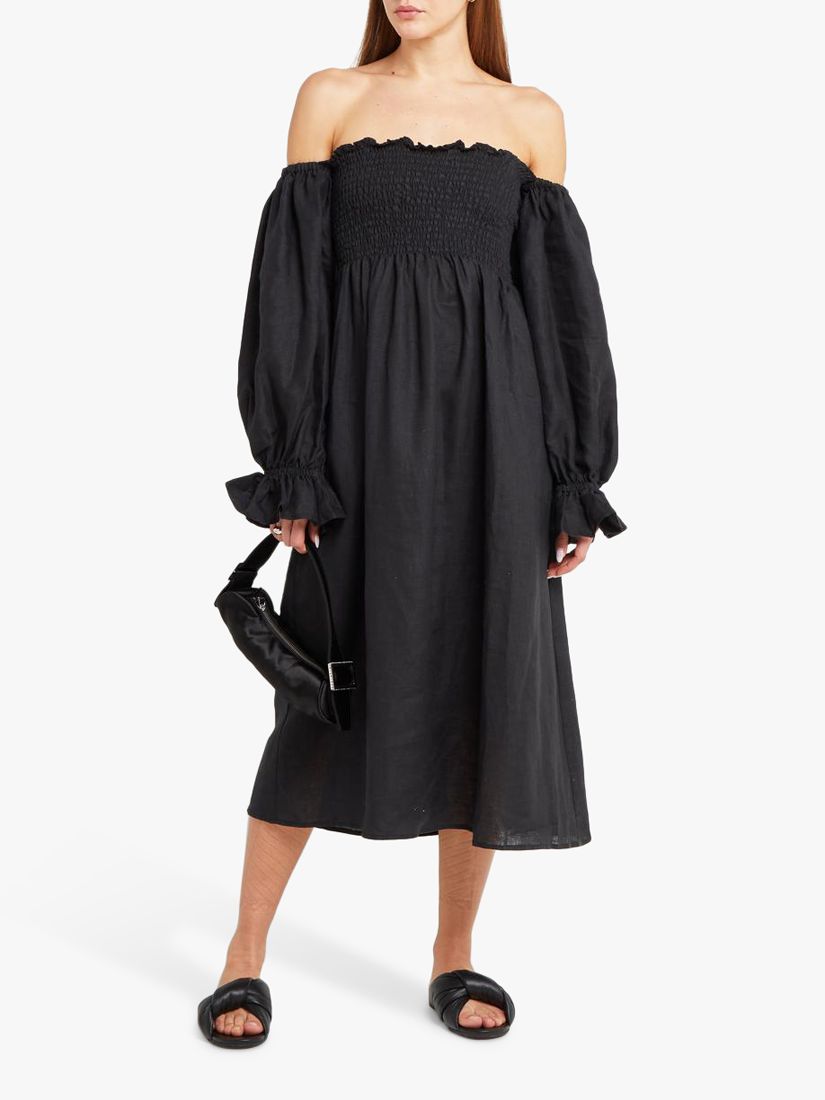 o.p.t Athena Puff Sleeve Midi Dress, Black, XS