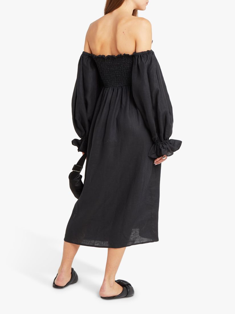 o.p.t Athena Puff Sleeve Midi Dress, Black, XS