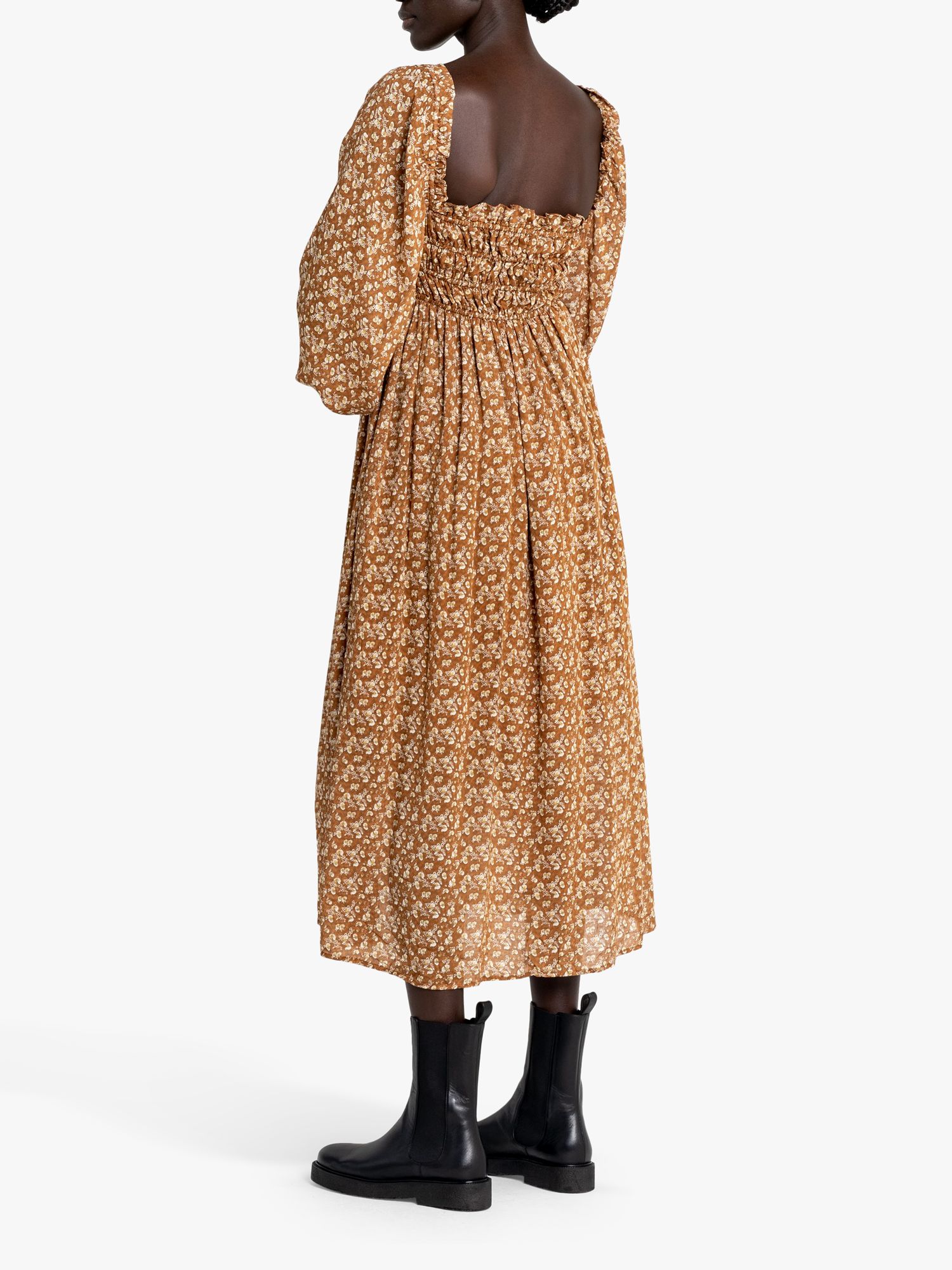 Buy o.p.t Santana Puff Sleeve Floral Print Midi Dress, Brown Online at johnlewis.com