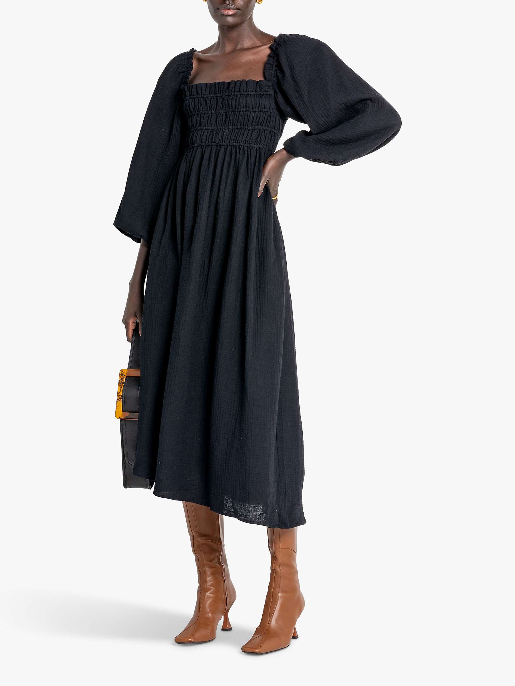 Buy o.p.t Santana Puff Sleeve Midi Dress, Black Online at johnlewis.com