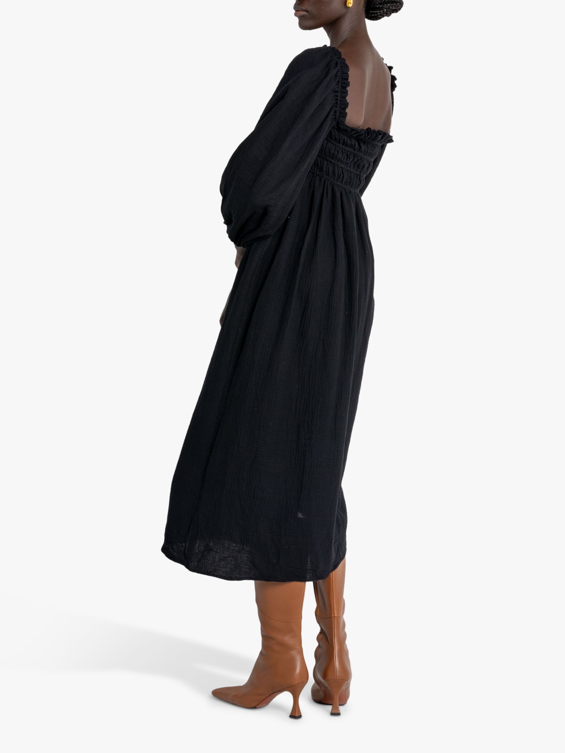 o.p.t Santana Puff Sleeve Midi Dress, Black at John Lewis & Partners