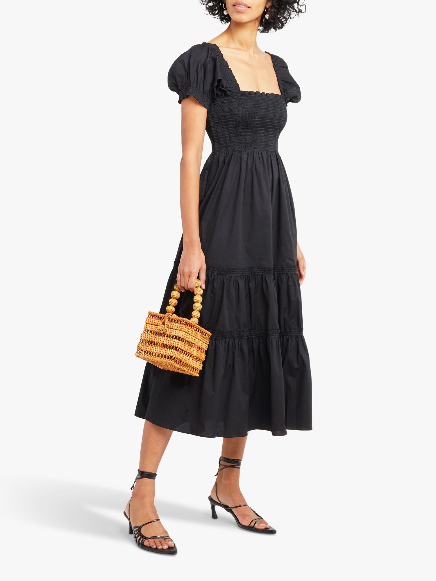 o.p.t Daphne Tiered Midi Dress, Black, S
