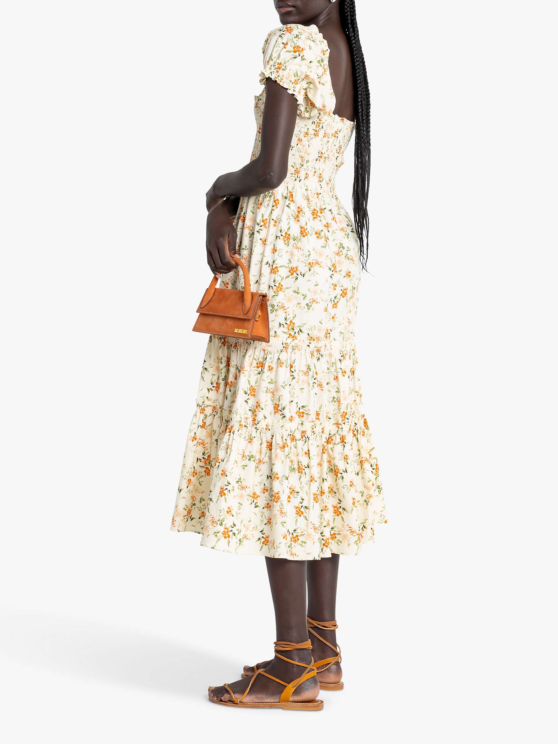 Buy o.p.t Daphne Floral Print Tiered Midi Dress, Yellow/Multi Online at johnlewis.com