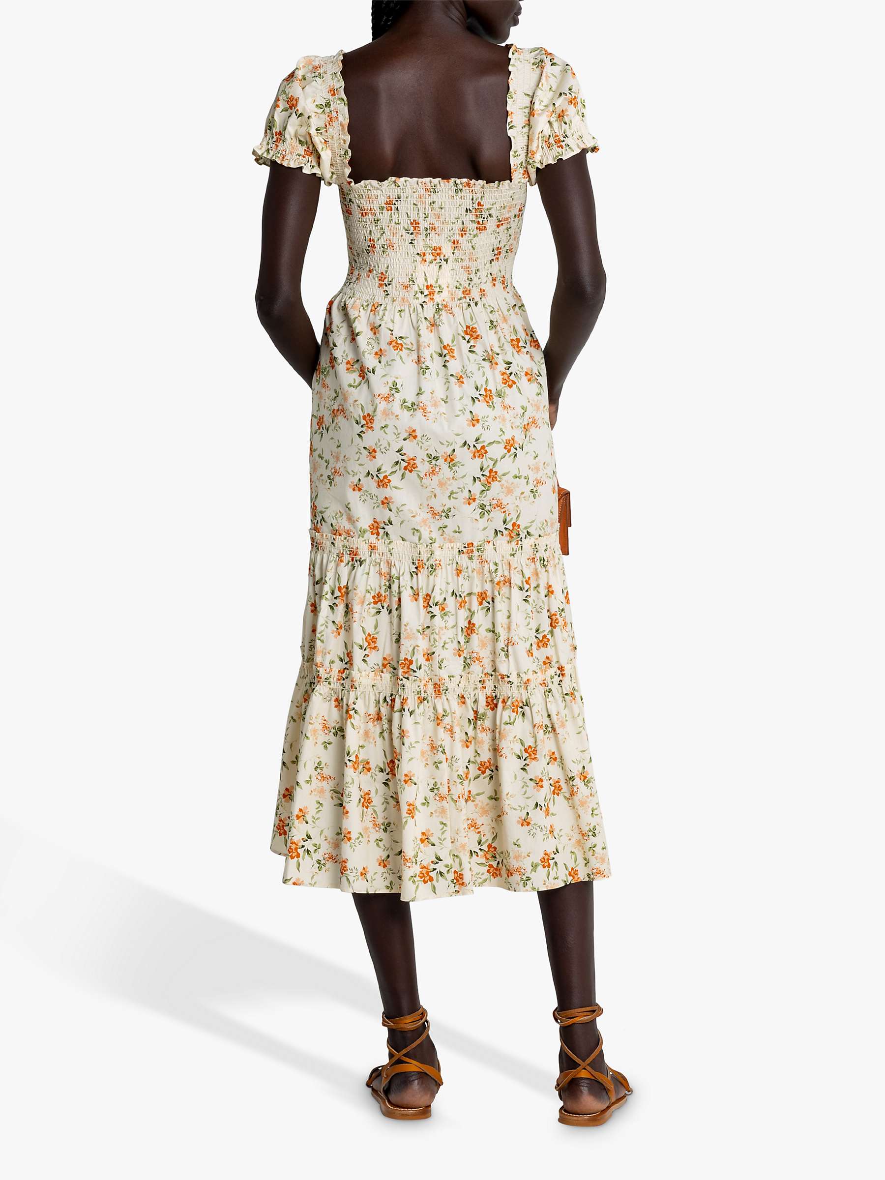 Buy o.p.t Daphne Floral Print Tiered Midi Dress, Yellow/Multi Online at johnlewis.com