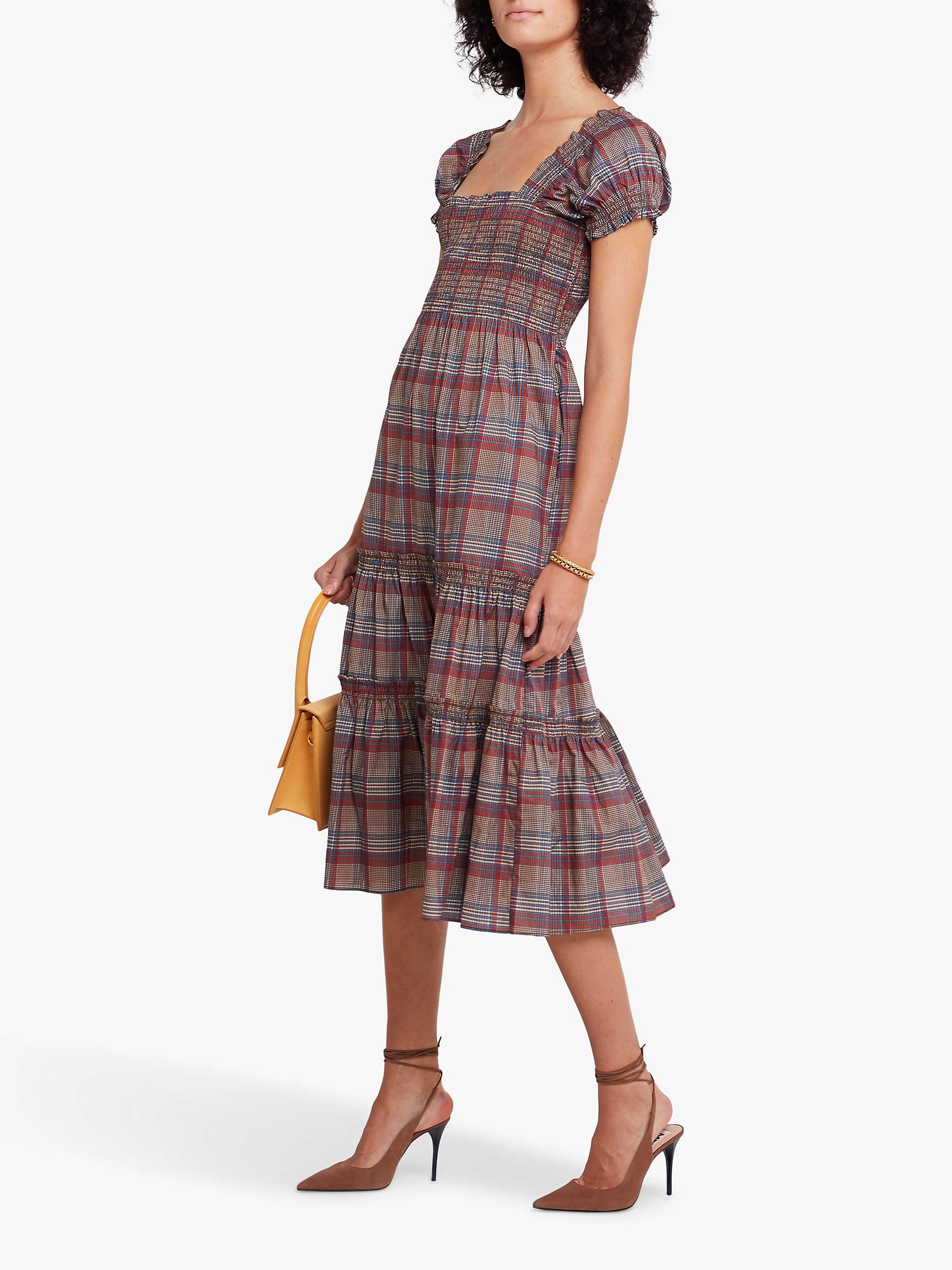 Buy o.p.t Daphne Check Print Tiered Midi Dress, Red/Multi Online at johnlewis.com