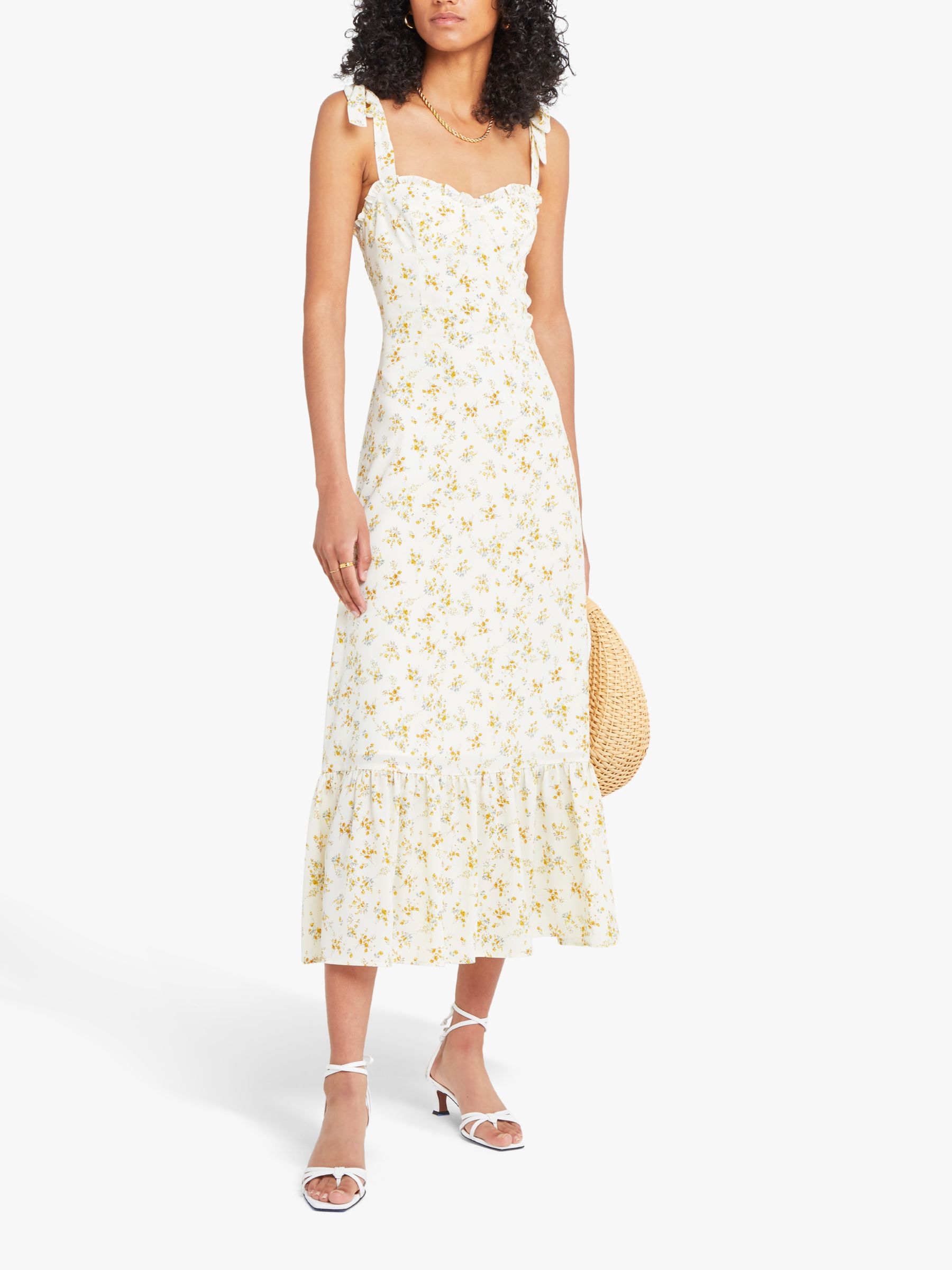 o.p.t Toile de Jouy Floral Print Sleeveless Midi Dress, White, XL