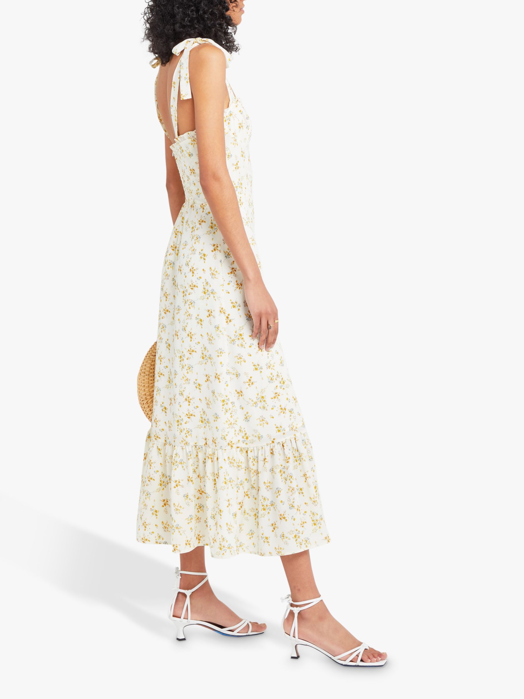 o.p.t Toile de Jouy Floral Print Sleeveless Midi Dress, White, XL