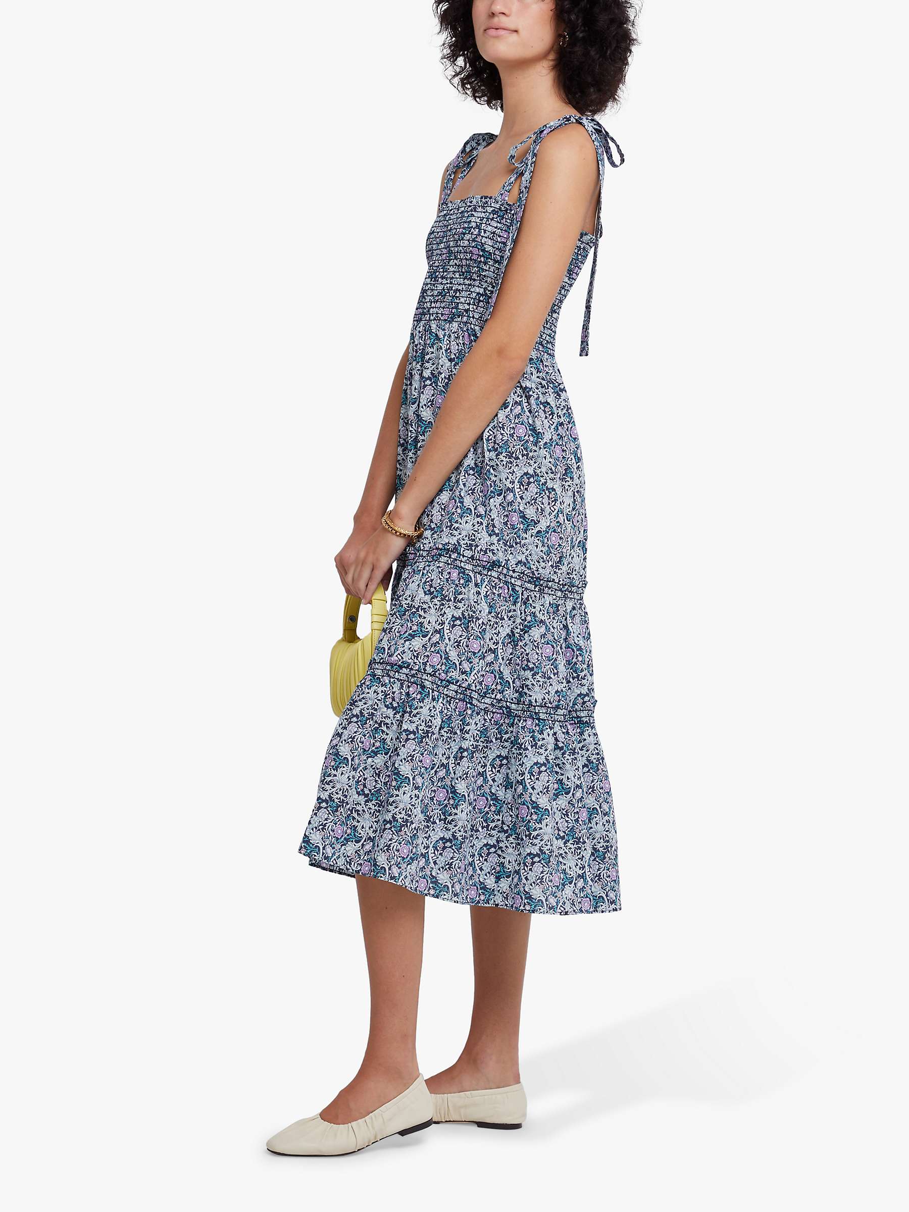 Buy o.p.t Cara Floral Print Smock Bodice Tiered Midi Dress, Blue/Multi Online at johnlewis.com