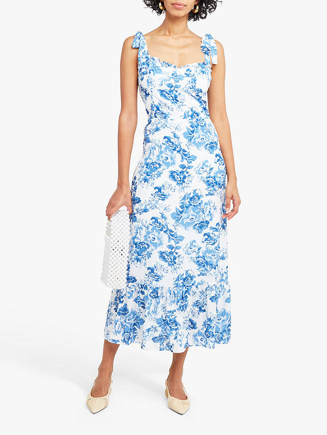 o.p.t Toile de Jouy Floral Print Sleeveless Midi Dress, Blue
