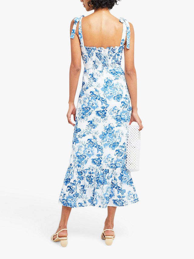 o.p.t Toile de Jouy Floral Print Sleeveless Midi Dress, Blue