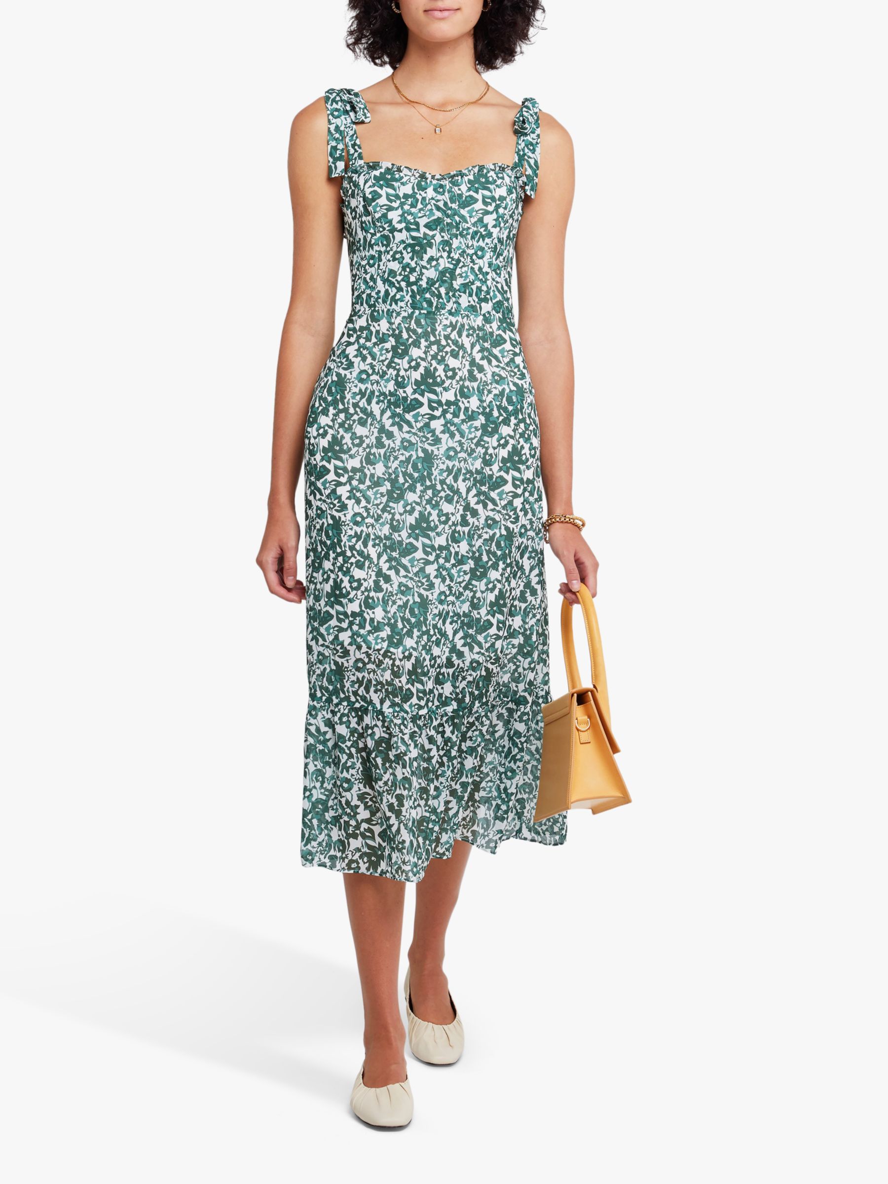 o.p.t Toile de Jouy Floral Print Sleeveless Midi Dress, Green, 12