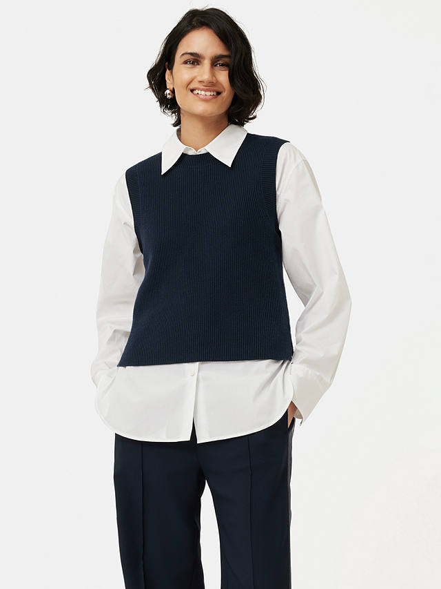Jigsaw Cotton Wool Blend Rib Knit Tank Top, Navy