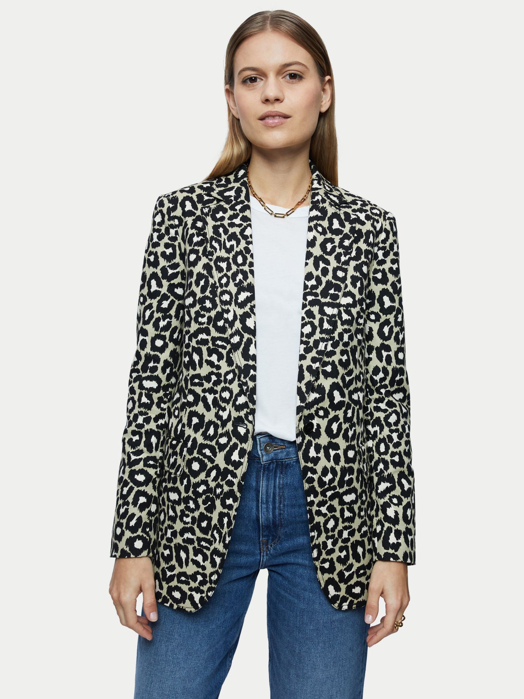 Jigsaw Leopard Print Jacket, Khaki
