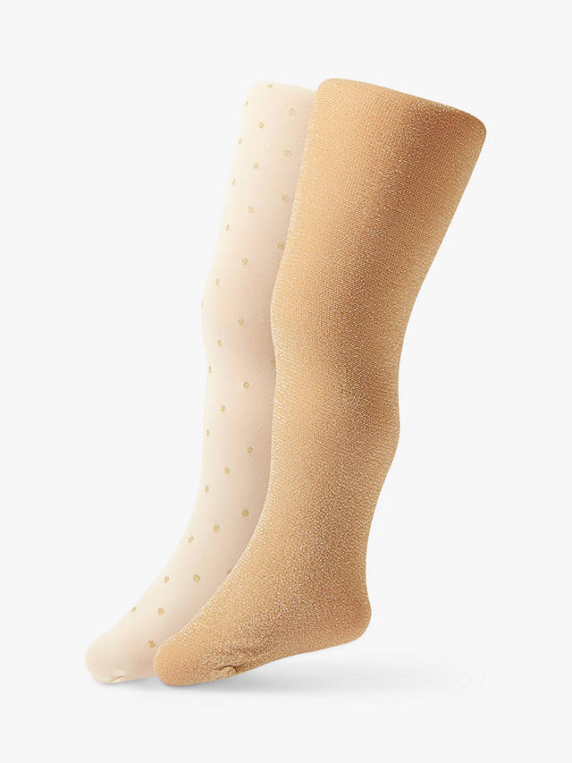Monsoon Baby Sparkle Glitter Spot Tights, Pack of 2, Gold/Multi