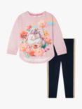 Monsoon Baby Bunny Floral Print Sweatshirt and Legging Set, Pink/Multi