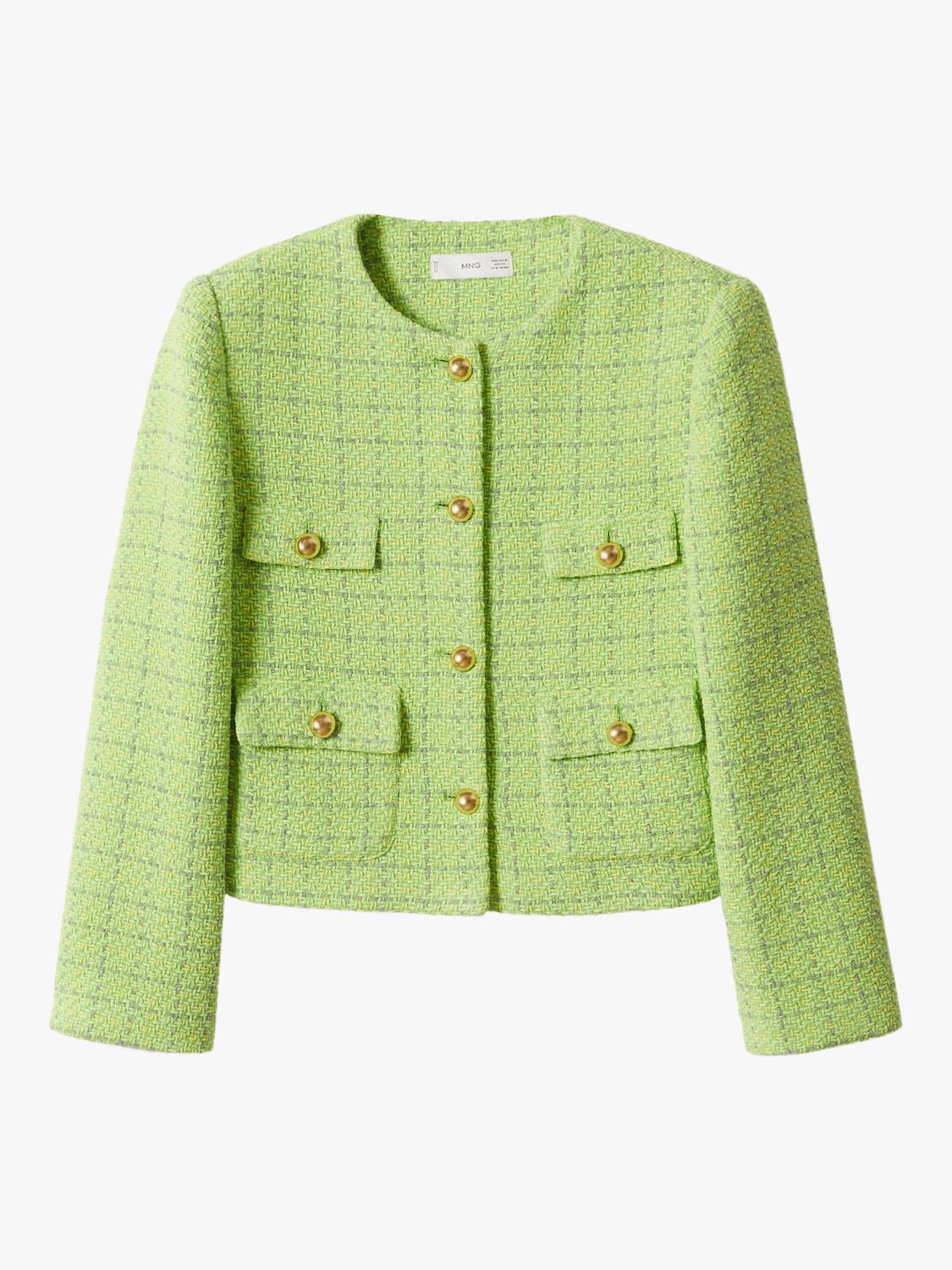 Mango Wintour Tweed Jacket, Green at John Lewis & Partners